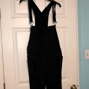 Black denim jean overalls